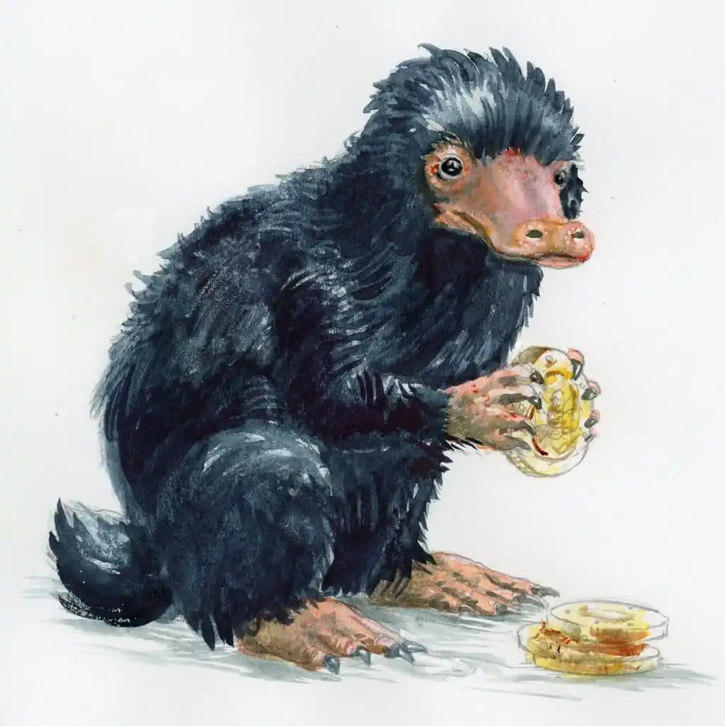 A Niffler eating a pastry