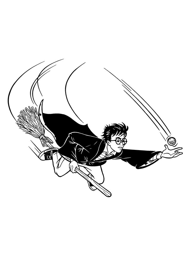 Harry Potter reaching for the golden snitch while flying on his broom